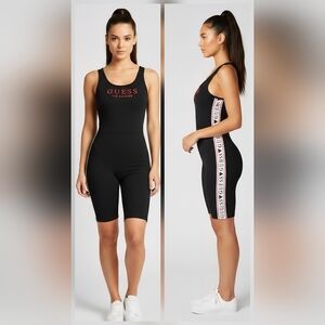 BNWT GUESS Black Logo Tank Bodysuit Striped Side Panel Y2K Athleisure Sz XS
